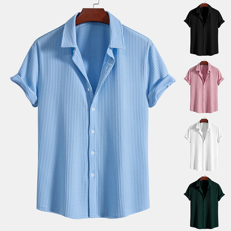 2024 Summer New Collection Short Sleeve Solid Color Men's Stand up Collar Shirt