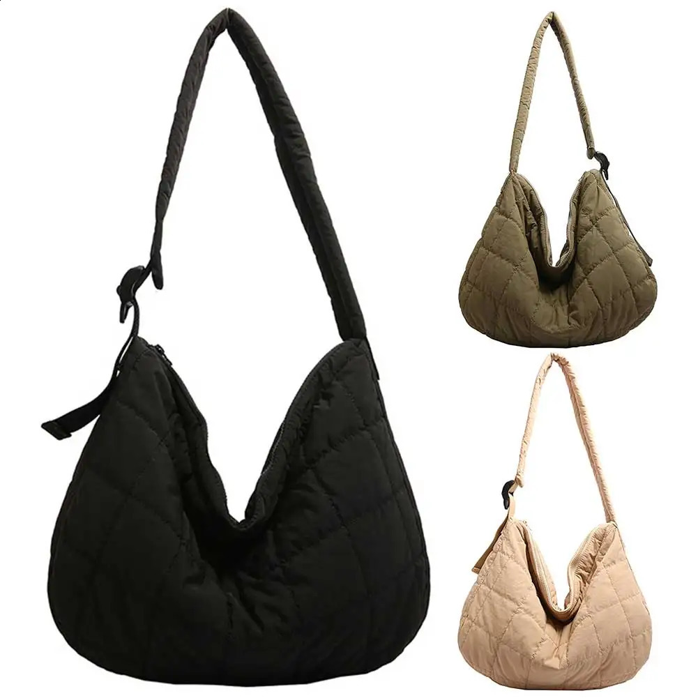Women Fashion Messenger Large Capacity Quilted Puffer Shoulder Simple Cloud Sling Solid Color Outdoor Travel Bag 240809