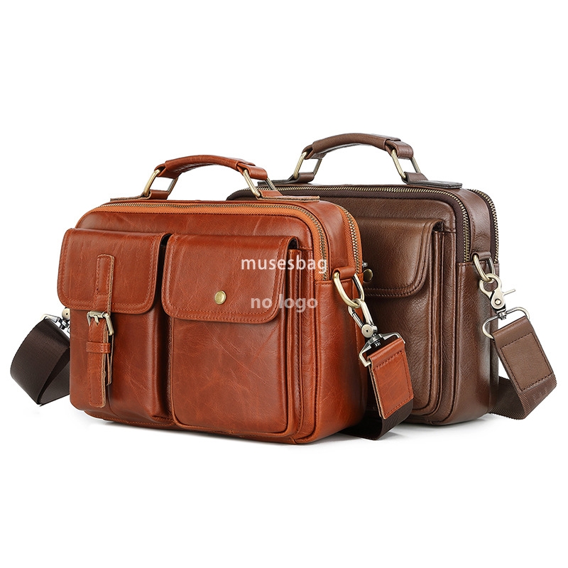 Leather men's large capacity crossbody bag briefcase Multi-functional single shoulder crossbody hand bag head layer cowhide