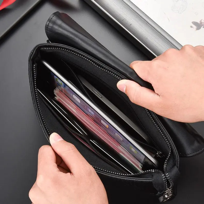 Fashion Business Mens Long Wallet High Quality Natural Leather Cow Cash 240808