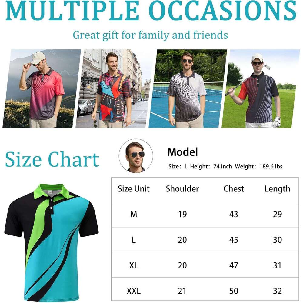 Fashion Mens Polo shirt Mens Shirts Dry Fit Athletic Moisture Wicking Golf Polo Performance Printed Collared Short SleeveCasual tops summer clothes Sh