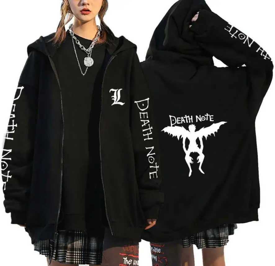 Oversized Hoodie Death Note Zip Up Hoodie Moletom Feminino Casual Streetwear Sweatshirts Vetement Homme Anime Tops JacketsL240807