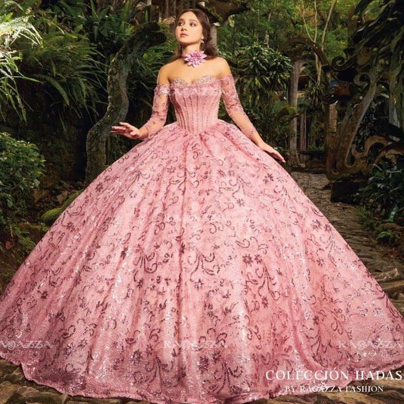Pink Shiny Sweetheart Quinceanera Dresses Off Shoulder Lace Beads Tull Sweet 16 Ball Grils Brithday Party Gown Vestido De 15 Anos