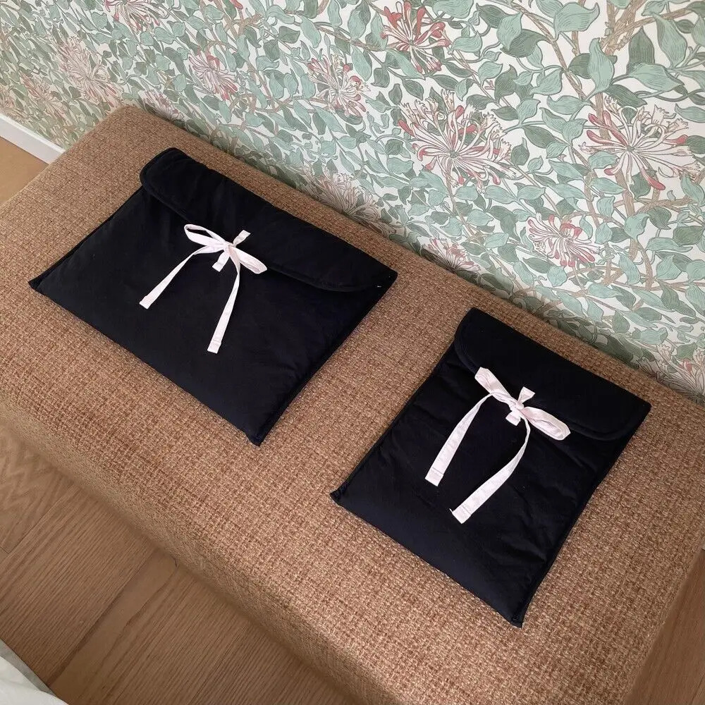 Korean Bow Computer Bag Y2k Black Tablet Storage Handbag Womens Sweet Travel Cosmetics 240808