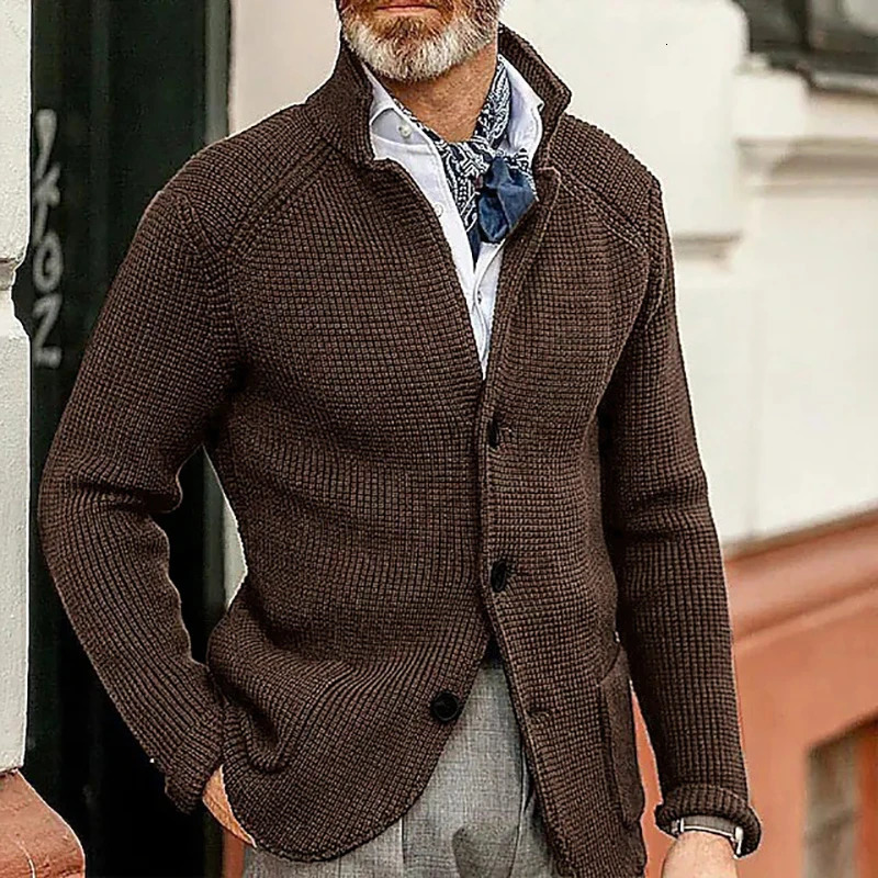 Mens sweater jacket ultra-thin set stand collar knitted sweater autumn and winter item solid color casual cardigan pocket mens style 240828