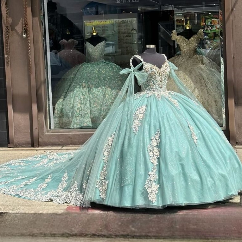 Light Green Quinceanera Dresses Lace Applique Beads Off The Shoulder Birthday Party Sweet 16 Dress Vestido de 15 anos