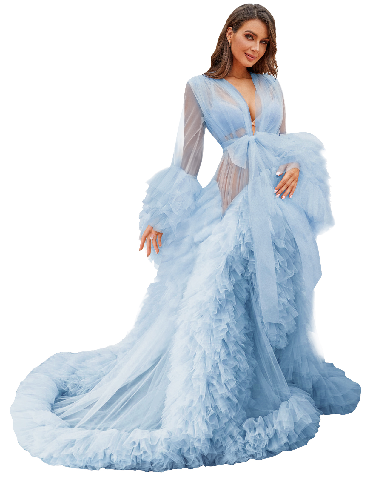 Sexy Women Bridal Robe Illusion Tulle Long Wedding Dressing Gown Maternity Bathrobe Sleepwear Pregnancy Photo Shoot Dresses