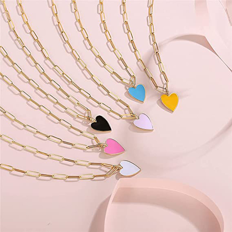 Top source colored heart-shaped jewelry, gold-plated stainless steel paperclip necklace, cute and exquisite necklace for women, boys and girls