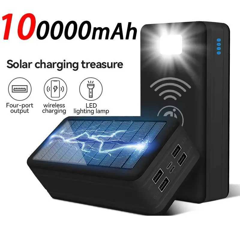 100000mAh Solar Power Bank Ultra-Large Capacity Mobile Power Portable With Lanyard Compass External Battery Outdoor PowerbankCL240808