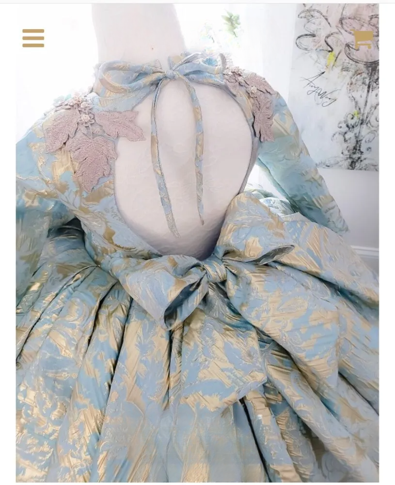 Gown Vintage Ball New Wer Girls Dresses Long Sleeve Appliqued Beads Girl Pageant Big Bow Kids Prom Dress Bc19332 0213