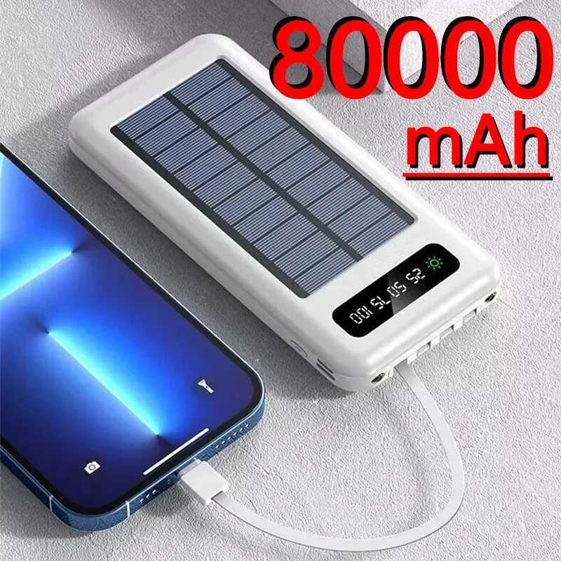 80000 Mah Solar Power Bank Thin Light Comes With Four-wire External Battery Portable Daily Power Bank For AP xm SamsungCL240808