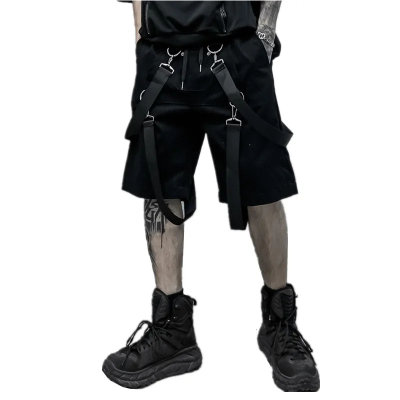 Men summer ribbons hip hop cargo shorts casual streetwear shorts mens harajuku punk short pants bermuda homme 240809