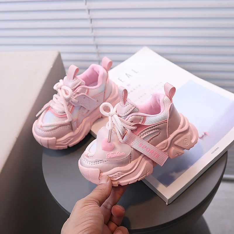 Flat shoes size 21-37 Childrens Shoes Fashion Pink Cute Sneakers for Boys Breathable Sport Shoes Autumn Anti-slip Toddler Student Sneakers H240805