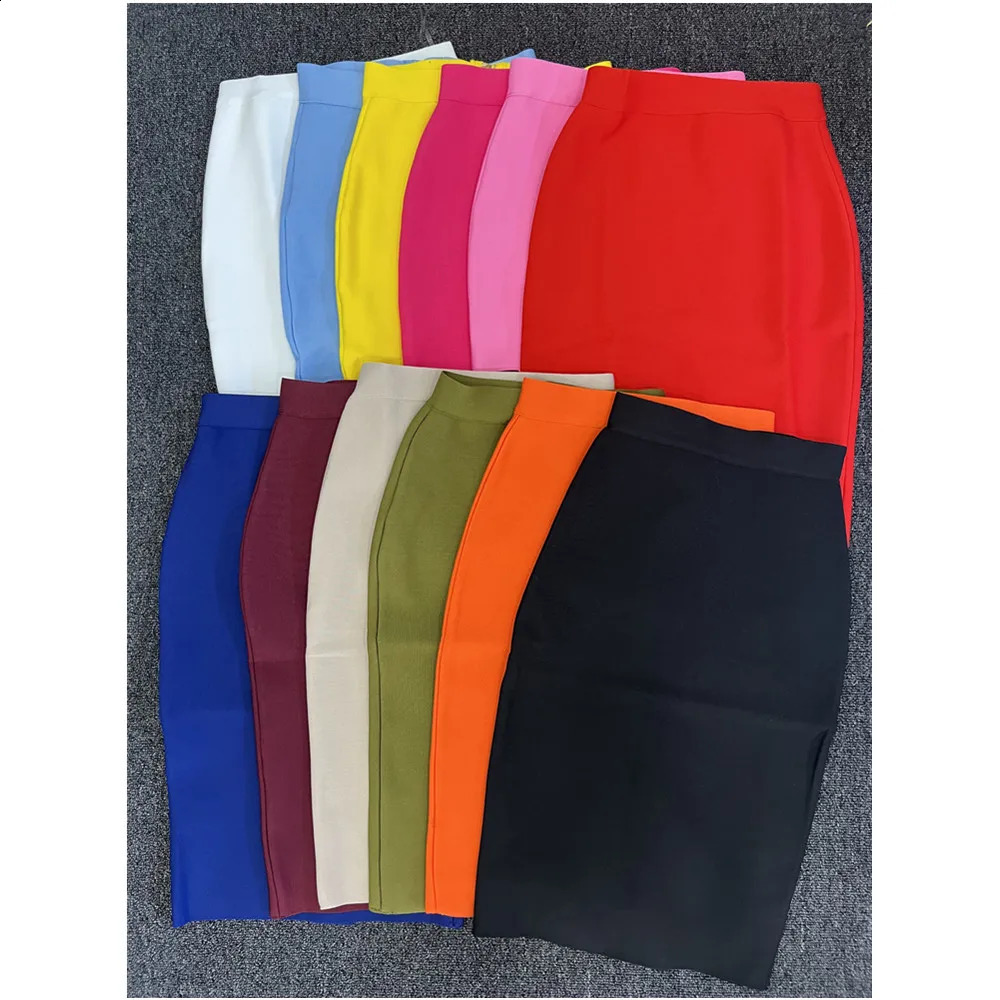60CM Knee Length Stretch Bandage Skirts Women Candy Color Bodycon Pencil Skirt Ladies Elegant Office Business Formal XL XXL 240809