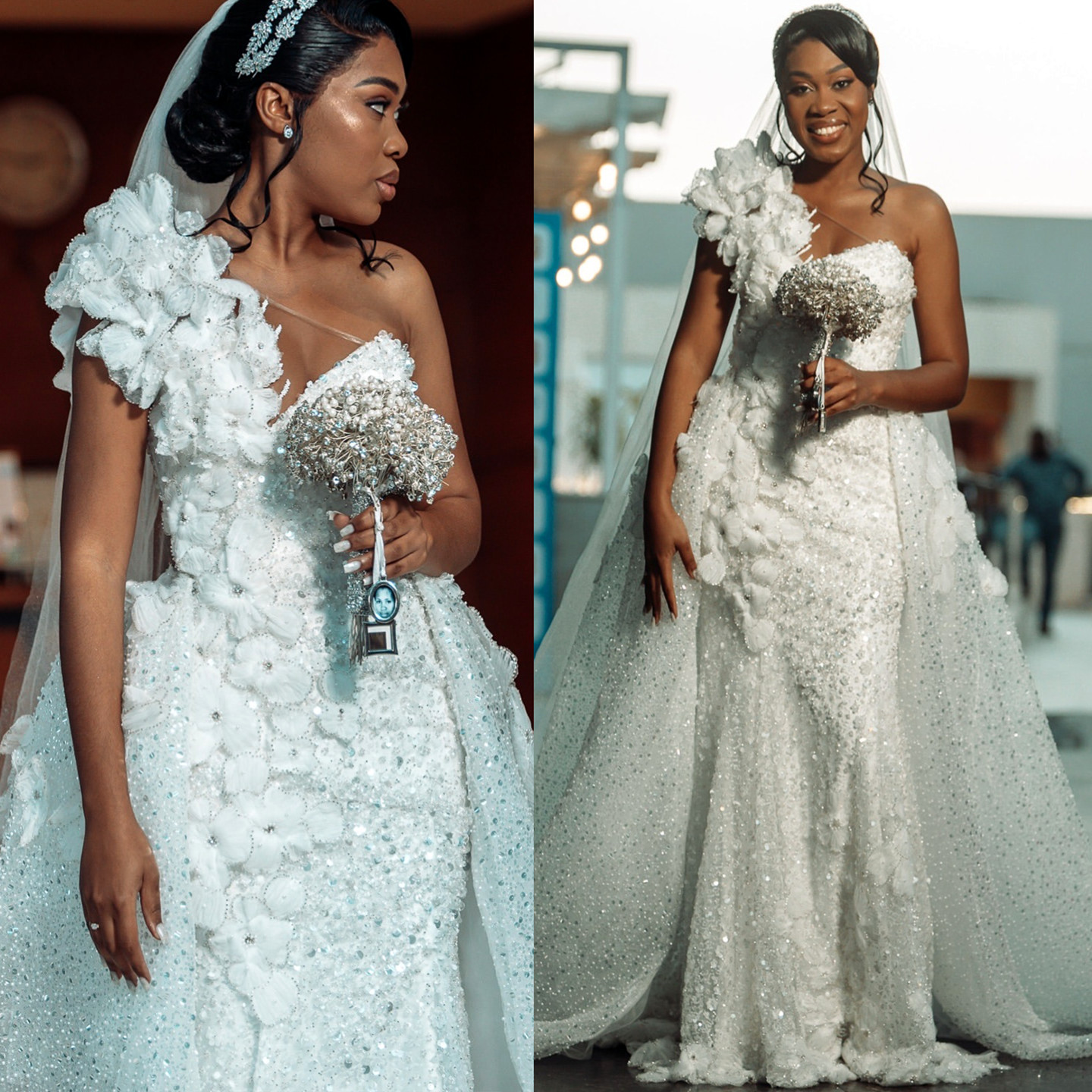 2024 Arabic Aso Ebi Plus Size Ivory Mermaid Wedding Dresses Lacefull Flowers Detachable Train Bridal Gowns Dress Vestidos De Novia ZJ411