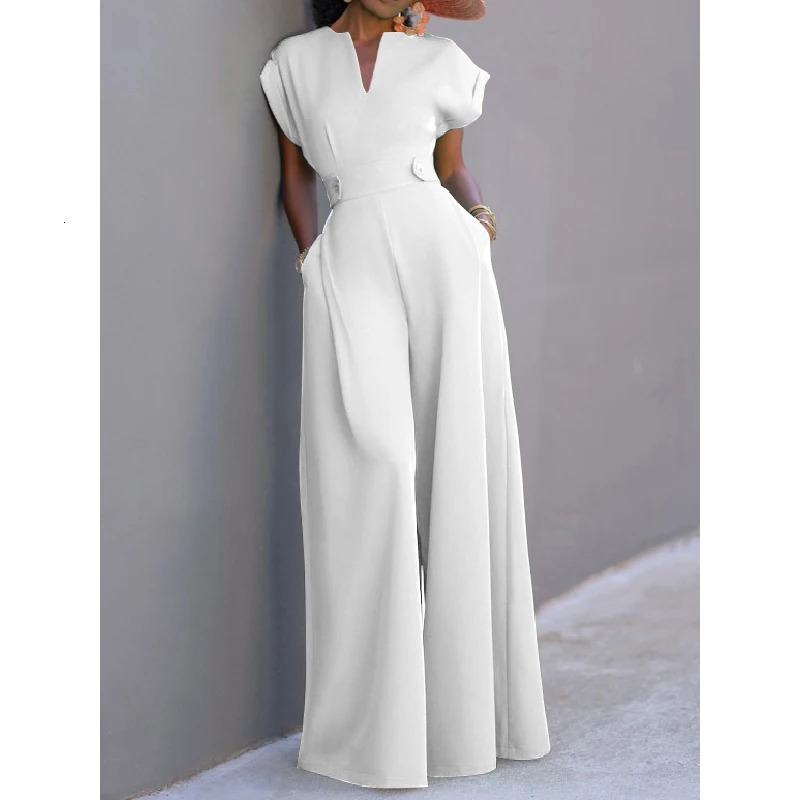 Krisnanas Womens Cap Sleeve Wide Leg Solid Color Jumpsuits for Urban Simple Ocn 240808