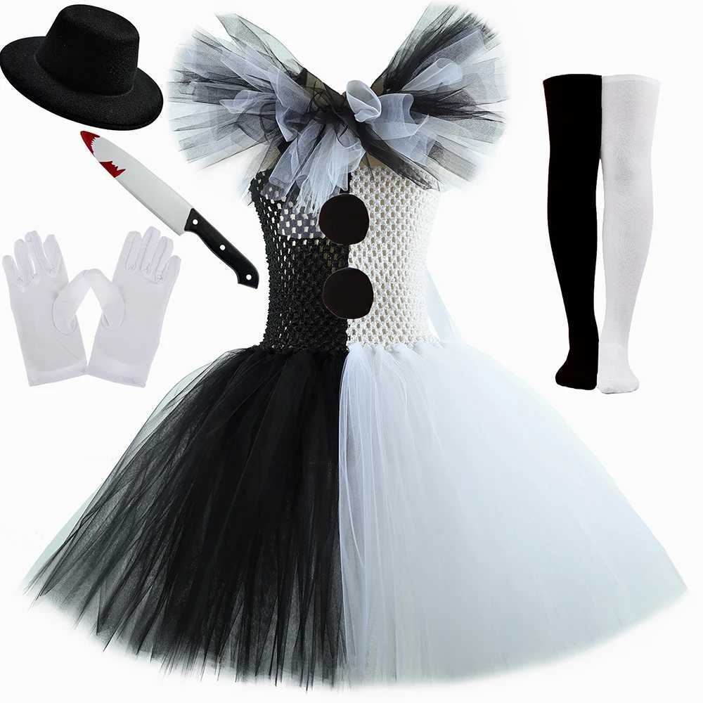 Terrifier Art Clown Costume Girl Black White Fancy Tutu Dress Up Horror Joker Dress for Kids Halloween Carnival Party CostumesY240809