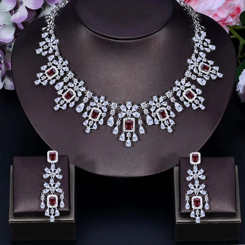 ANGELCZ Exclusive Dubai Bridal Clothing Jewelry Set Womens Yellow Cubic Zirconia Tassel Square Pendant Necklace Earrings AJ199 240805