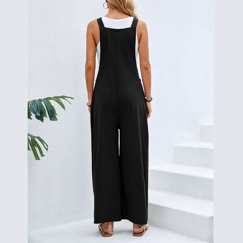 Summer Women Sleeveless Rompers Loose Jumpsuit Casual Backless Overalls Trousers Wide Leg Pants 240809