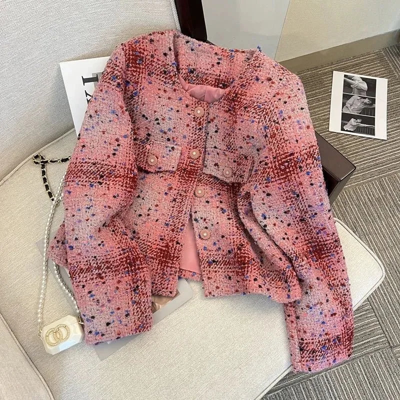 Tweed Temperament Small Fragrance Coat Female Autumn Korean Chic Long Sleeve Tops Temperament Woven Elegant Women Jackets 240809 - view 3