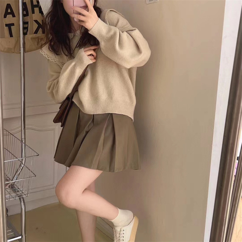 Sweet Baby Neck Soft Waxy Sweater Womens Outwear Autumn and Winter New Relaxed Lazy Style Solid Color Pullover Shirt Top