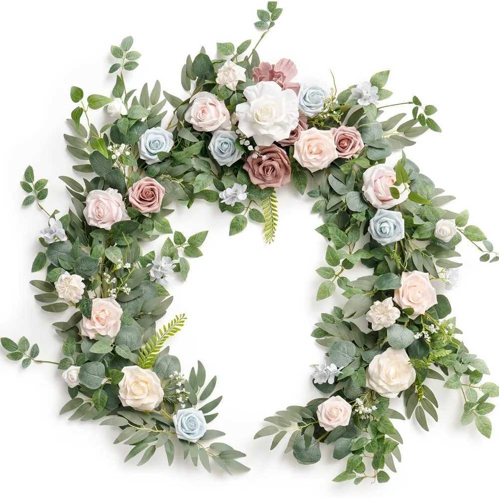 Eucalyptus Garland 6FT Table Runner with Flowers Handcrafted Wedding Centerpieces for Rehearsal Dinner Bridal Shower Y240808