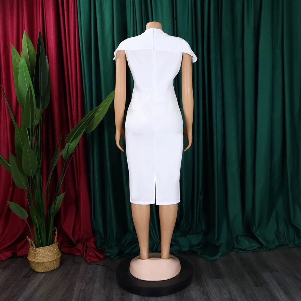 Elegant Office Dresses Woman Professional Stylish O Neck Short Sleeve Solid Sheath Package Hips Mid Calf Formal Business Dress 240809