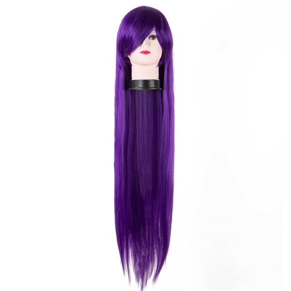 Long dark blue wig Fei Show synthetic heat-resistant 100CM/40 inch straight hair Carnival Halloween costume cosplay hair W240808