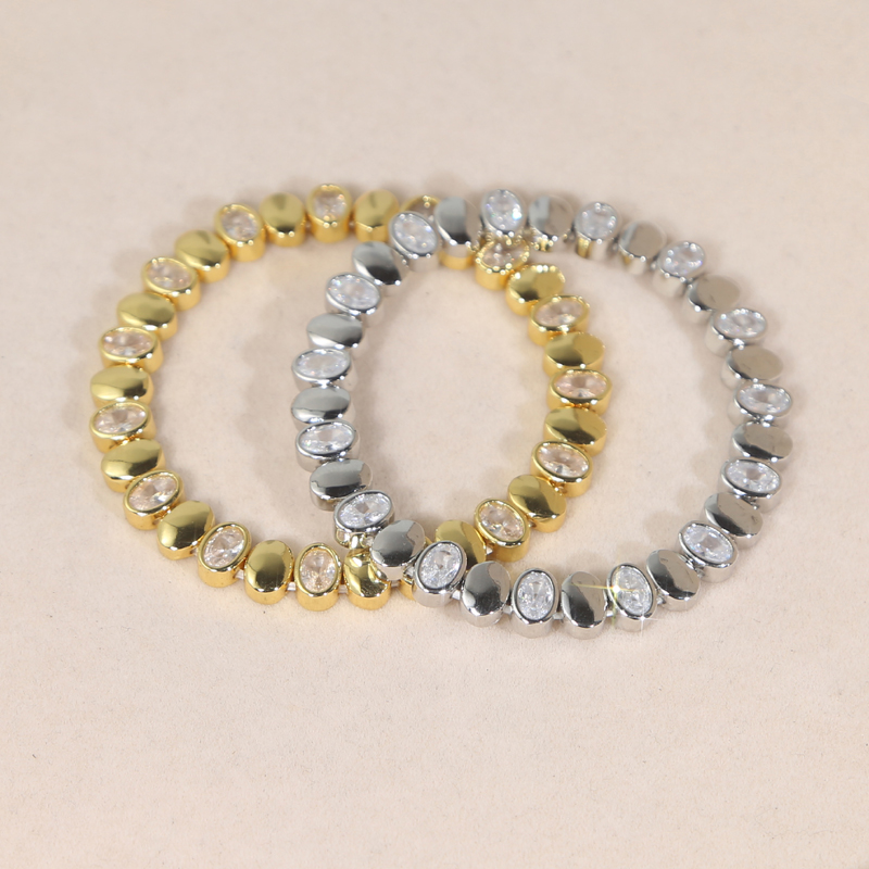 Micro Pave CZ Bezel Oval Shaped Beaded Chain Stretchy Stretch Tennis Bracelet for Women Geometric Classic Luxury Jewelry 2024