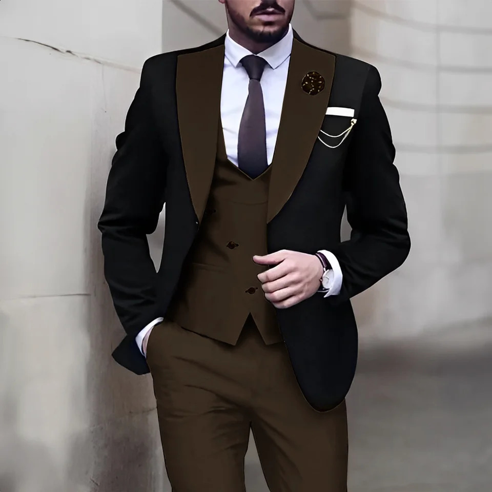 Elegant Mens 3Piece Black Jacket Wedding Groom Evening Dress Party Custom Clothing Handsome 240809