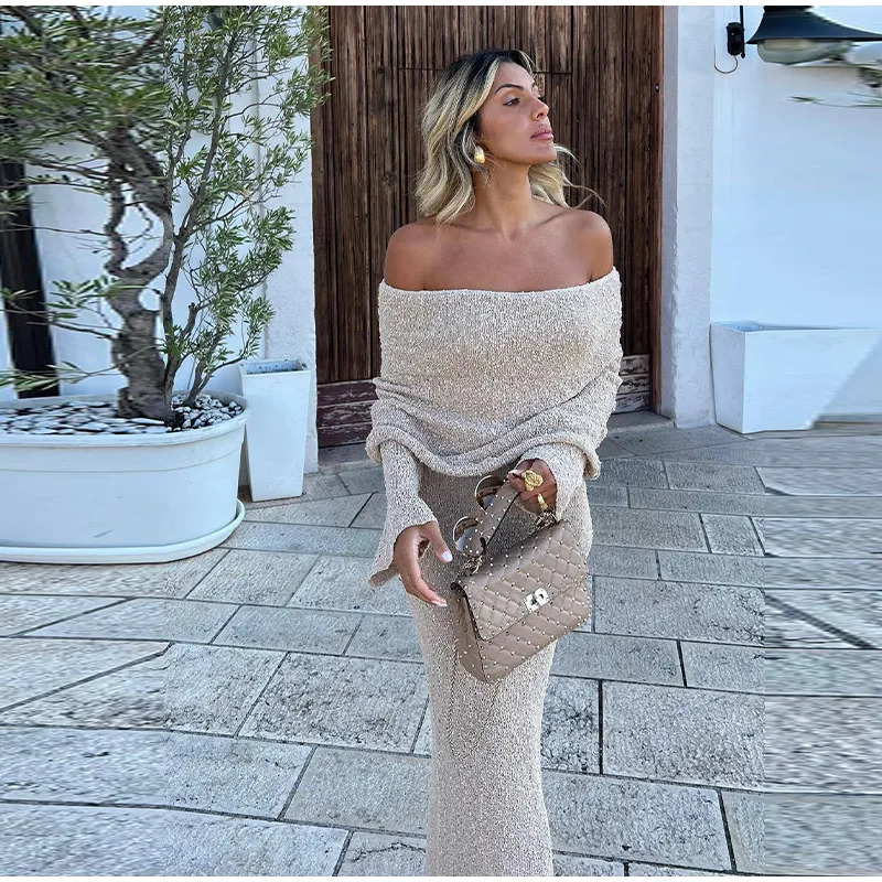 Sexy Knitted Long Dress Elegant Womens White Shoulder Body Hollow Outer Crochet Wedding Guests Beach 240809