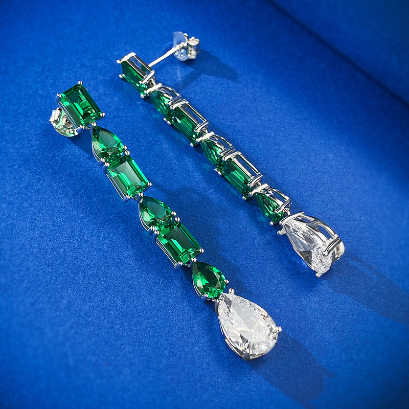Dangle Earrings: 2024 Sterg Sier Water Drop Moissanite Emerald Tassel Jewelry
