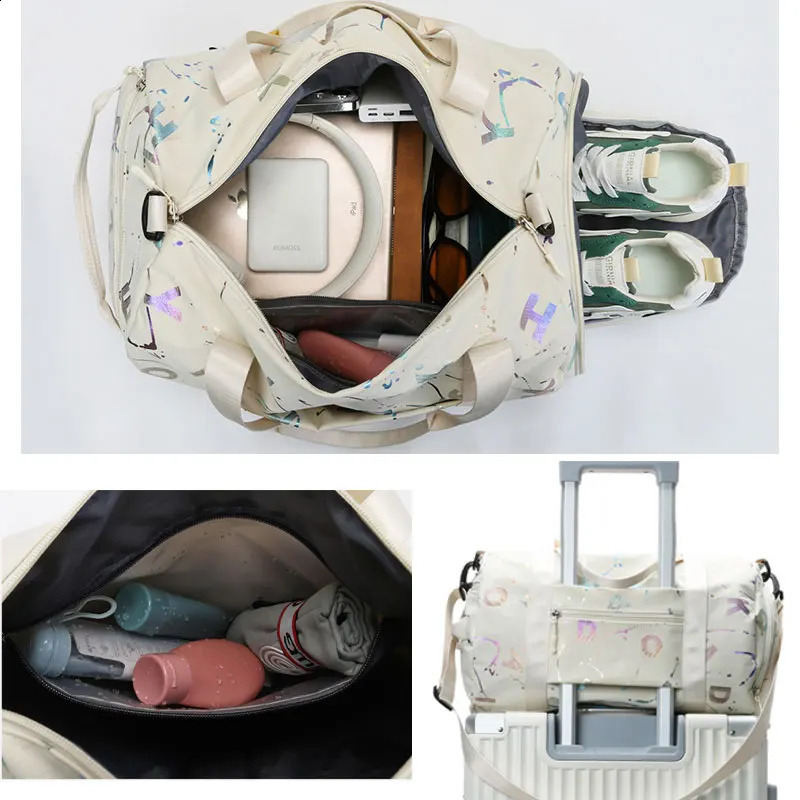 Gym yoga exercise dance bag suitable for girls boys graffiti letters printed travel fitness Siwming wet and dry waterproof cross body Deffle 240809