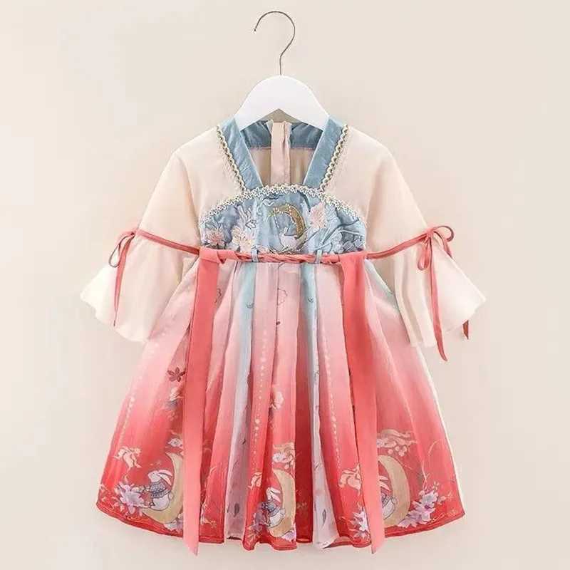 Girls Hanfu Spring and Autumn Clothes 2023 New Tang Suit Chinese Childrens Ancient Clothes Girls Baby DressY240809