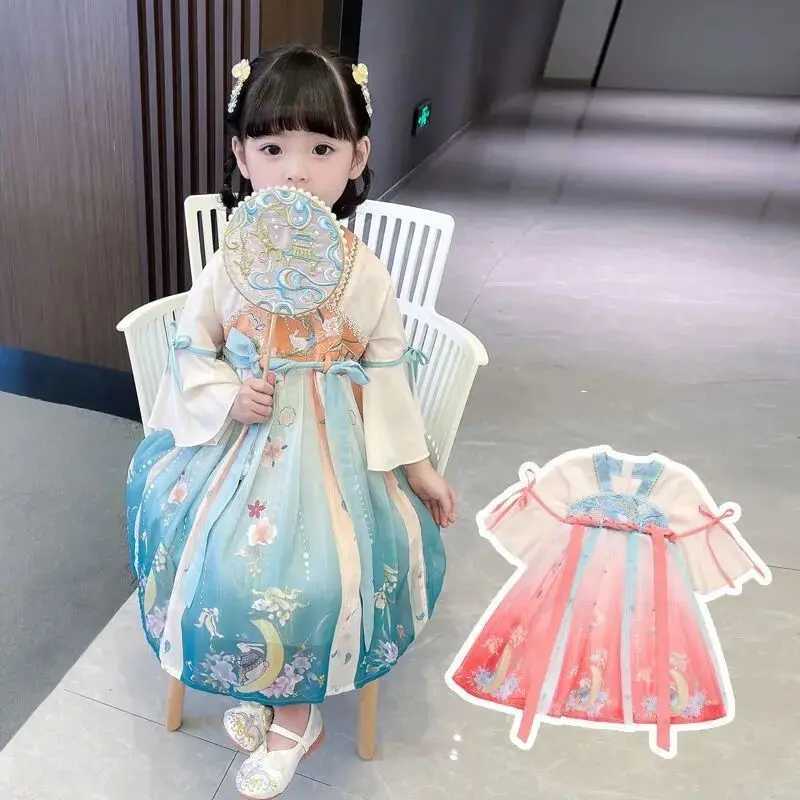 Girls Hanfu Spring and Autumn Clothes 2023 New Tang Suit Chinese Childrens Ancient Clothes Girls Baby DressY240809