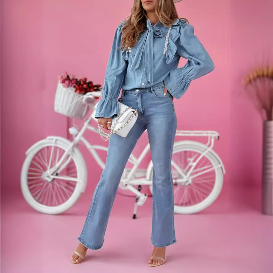 Spring Summer New Micro La Jeans Womens Fashion Style Commuter Casual Pants