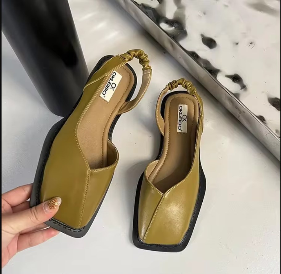 2025 S Fashion Designer Elegant Sandals Ladies Elastic Band Flat Women Shallow Party Shoes Heel Square Toe