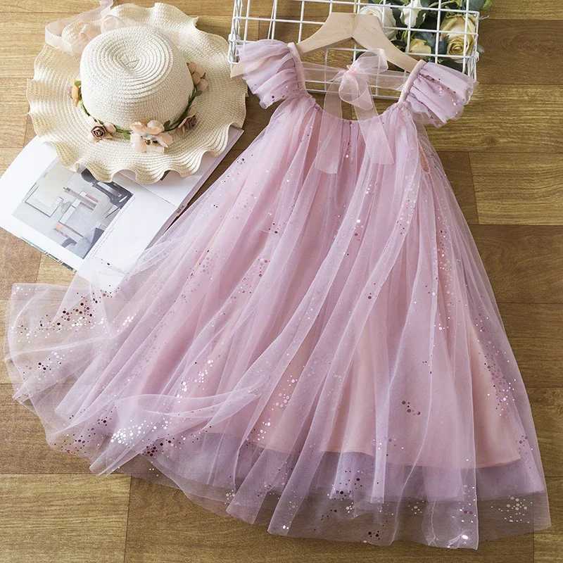 2024 New Summer Girl Pendant Princess Dress Ruffle Childrens Glitter Picture Birthday Par Tank Top 3-8Y Elegant Girl Dress W250111