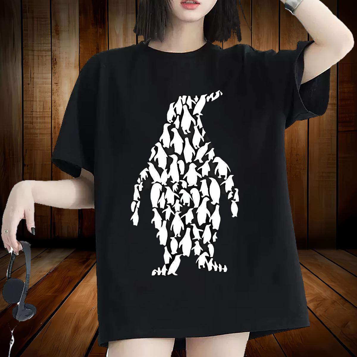 Lady T shirt Comfortable Women Tshirts Oversized L-4XL penguin Street 100% Cotton 230g Casual New Top Tees