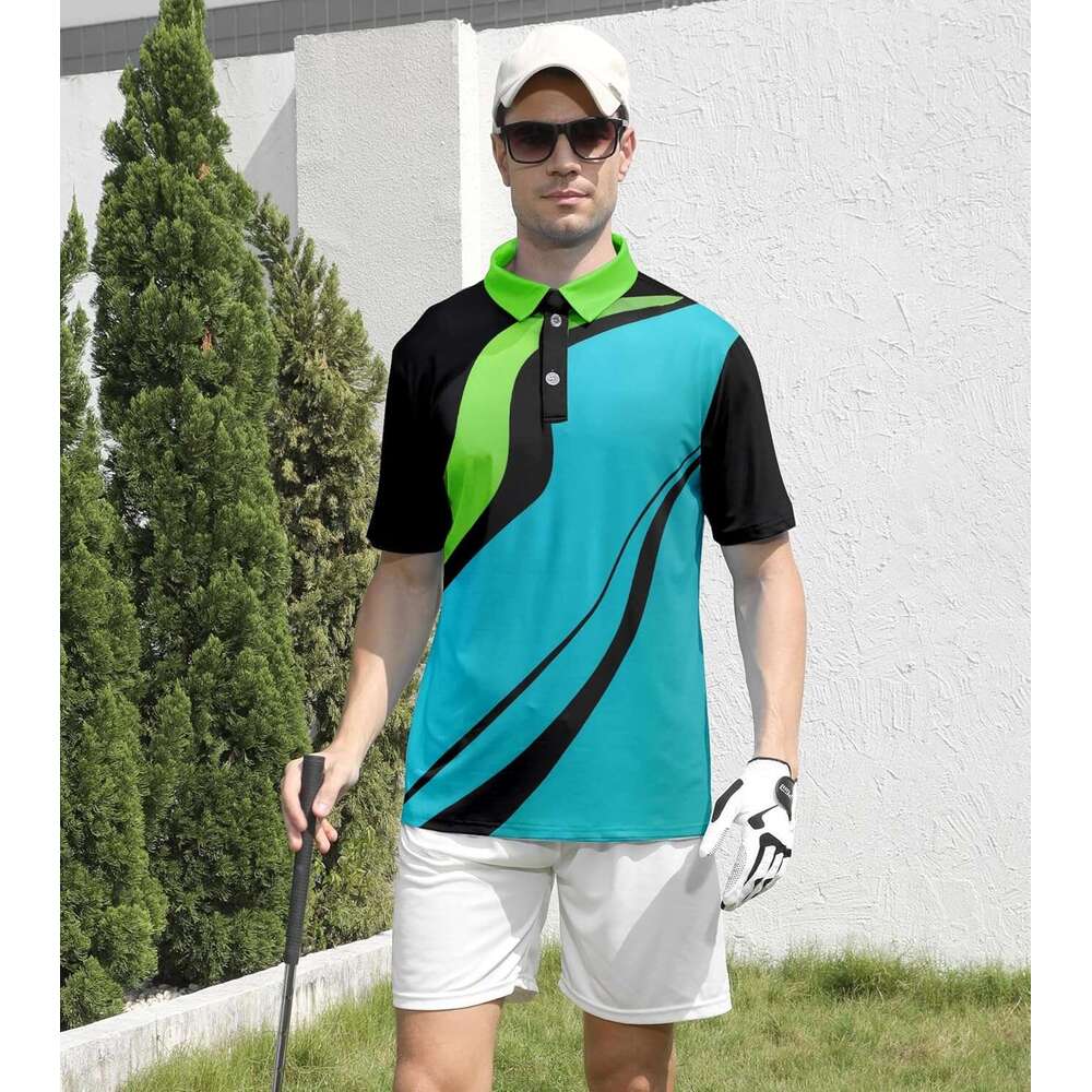 Fashion Mens Polo shirt Mens Shirts Dry Fit Athletic Moisture Wicking Golf Polo Performance Printed Collared Short SleeveCasual tops summer clothes Sh