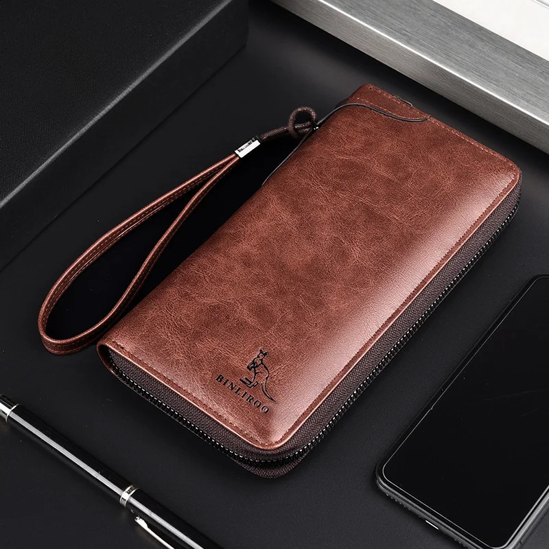 Mens Long Zipper Wallet High Quality Pu Leather Wallet for Men RFID Blocking Business Clutch Bag Credit Card Holder Purse Man 240809