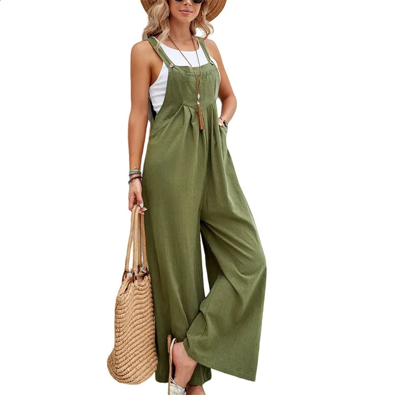 Summer Women Sleeveless Rompers Loose Jumpsuit Casual Backless Overalls Trousers Wide Leg Pants 240809