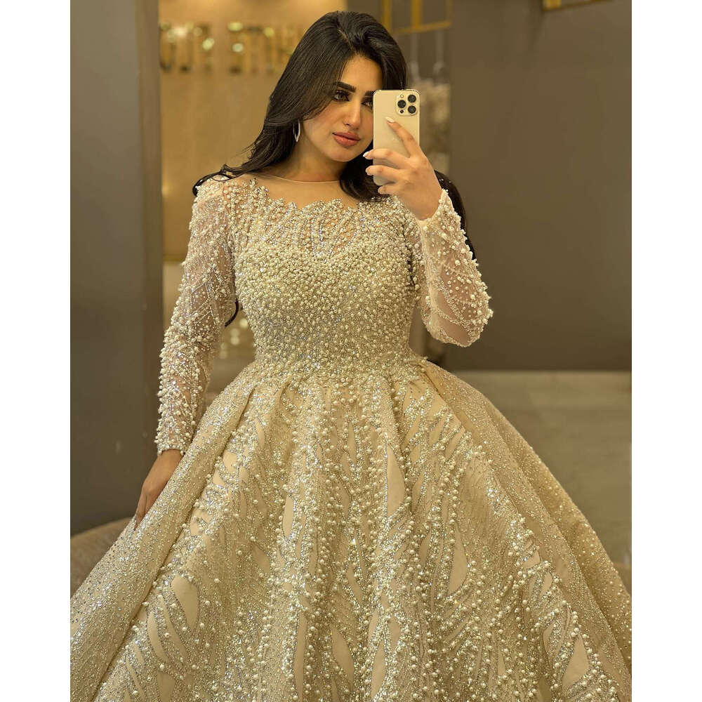 Wedding Dress BABYONE Illusion-Neck Sparking Dia Pearls Bodice Full Over All Princess Ball Epmire Gown Bride
