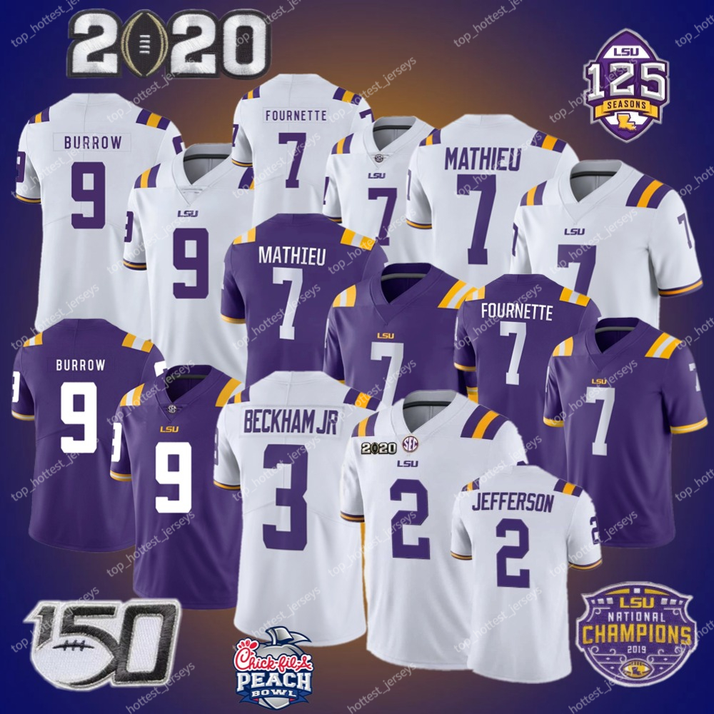 Tigers 2 Justin Jefferson College Football Jersey Odell Beckham Jr. Burreaux 9 Joe Burrow Tryann Mathieu Chase 7 Fournette Purple White Stitched College Jerseys Mens