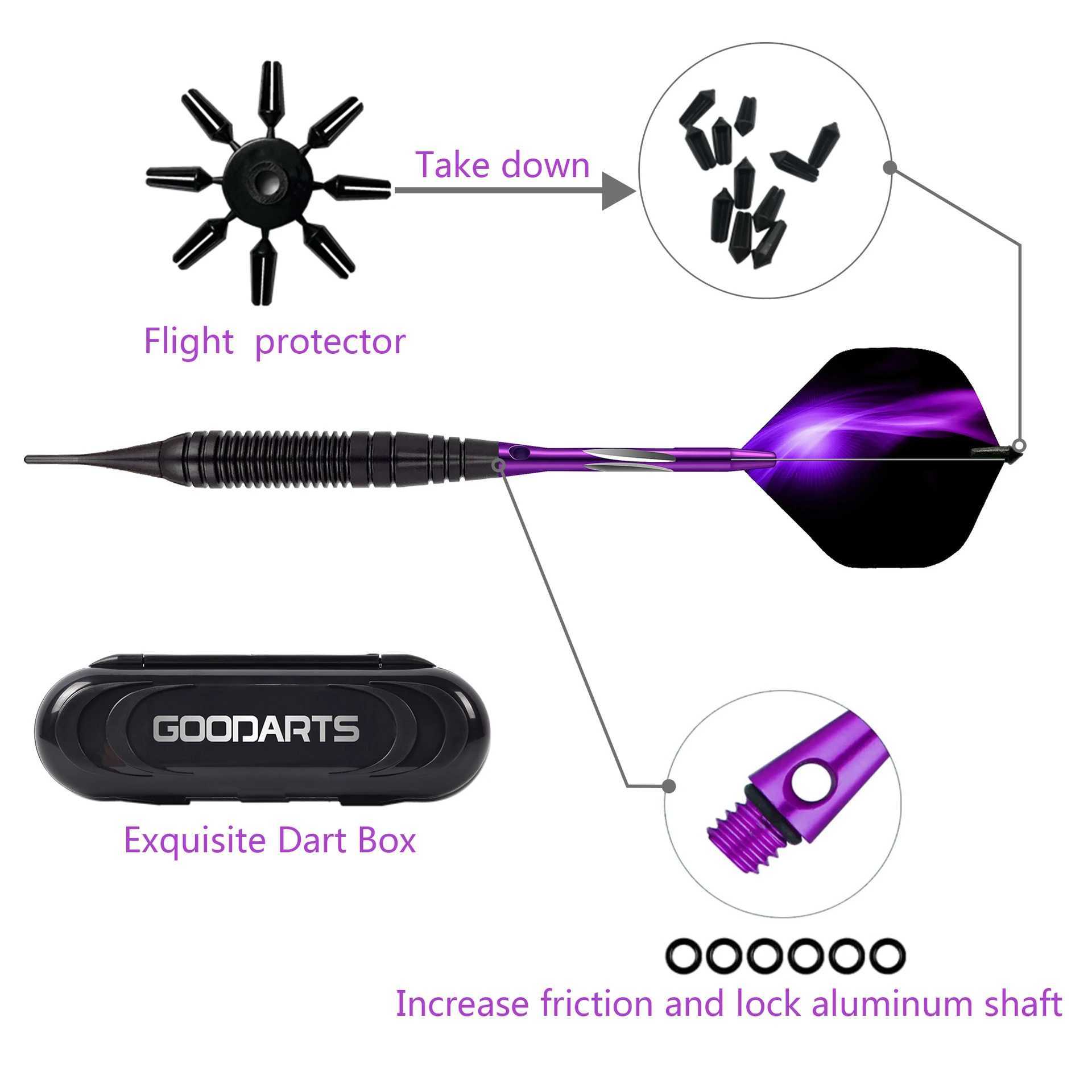 Darts Game Professional Soft Tip Darts Indoor Leisure Entertainment Noble Purple Aurora Series 3pcs Per Set Y240807