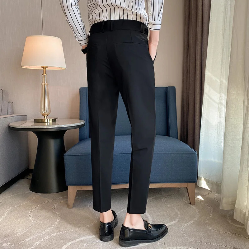 Summer Fashion Mens Set Pants High Waist Solid Color Business Slimming Formal Wedding Dress Ankle Pants 38-29240808