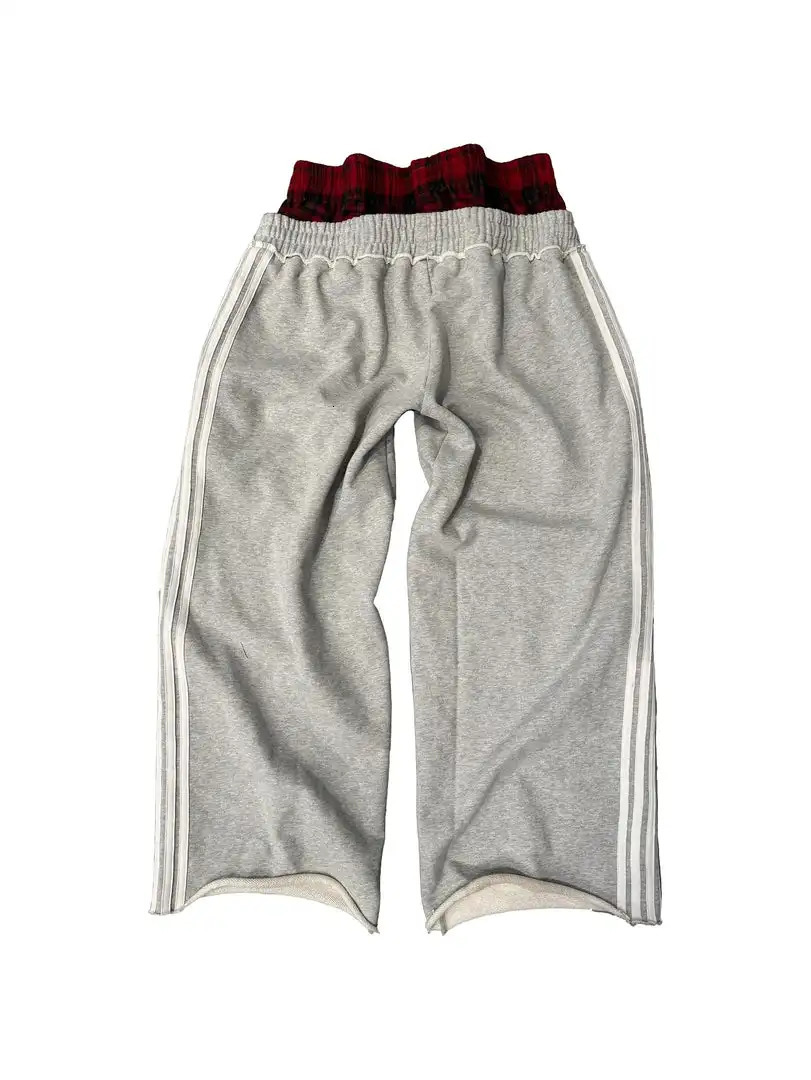 2024 Harajuku Fashion Simple Stripe Mens Casual Pants Retro Loose Y2K Wide Leg Hip Hop Sports 240808