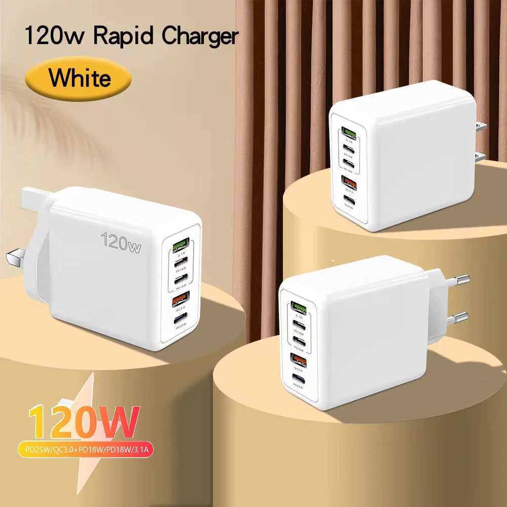 120w Charger 5 Port USB + PD Fast Charging Mobile Travel Adapter For iPhone Huawei Redmi Oneplus Samsung Realme CellphoneM240809