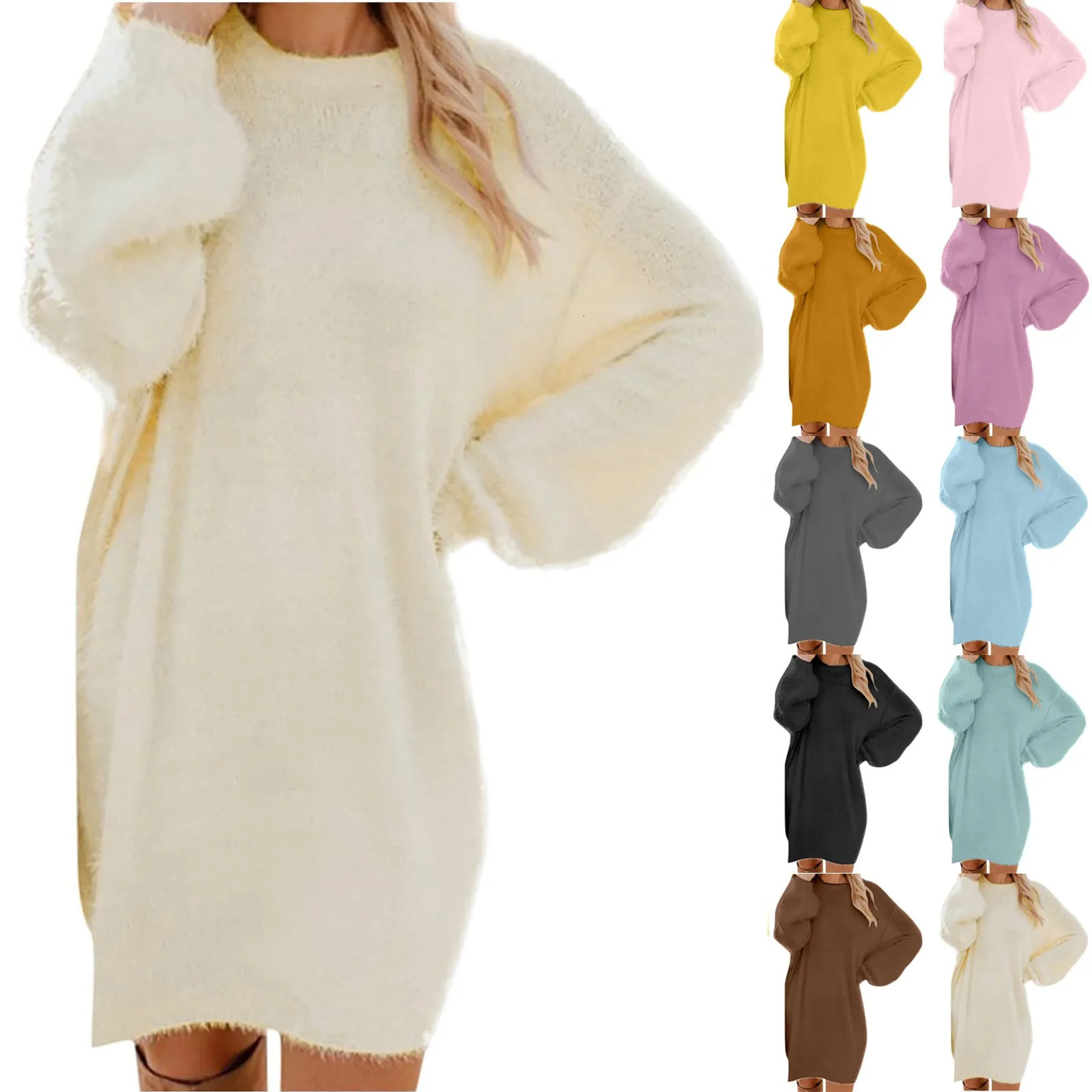 Women Winter Sweater Knit Crewneck Warm Long Sleeve Casual Sweatshirts Dress 240809