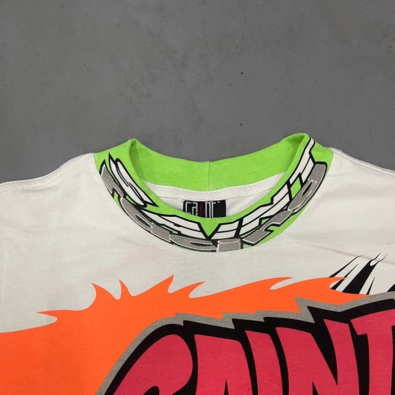 Hip Hop Retro Racing Style Graffiti Color Blocking Saint Michel Tshirt Mens Highquality Oversized 24